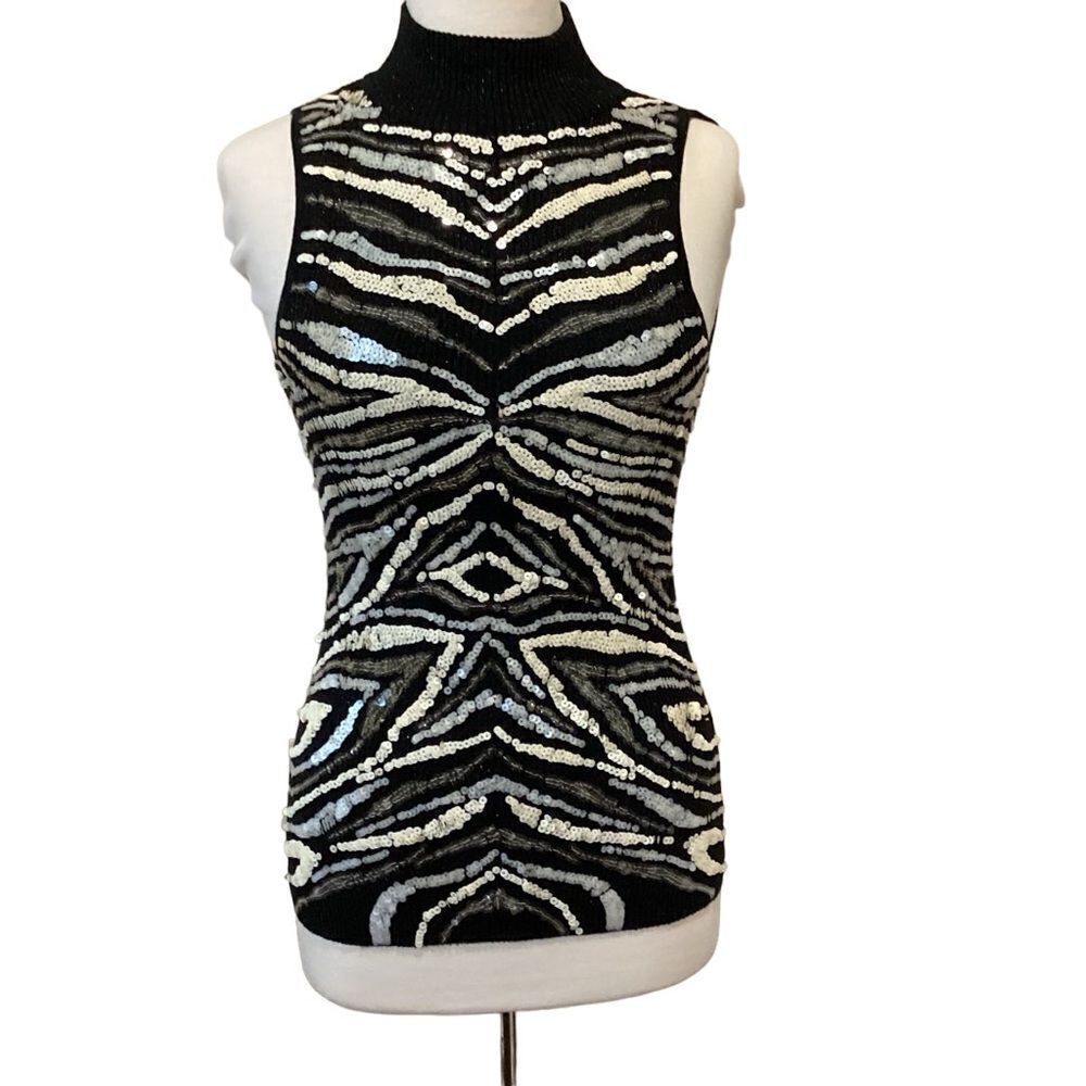 Cache Sequin Metallic Sleeveless Top open back size Medium - Picture 11 of 14